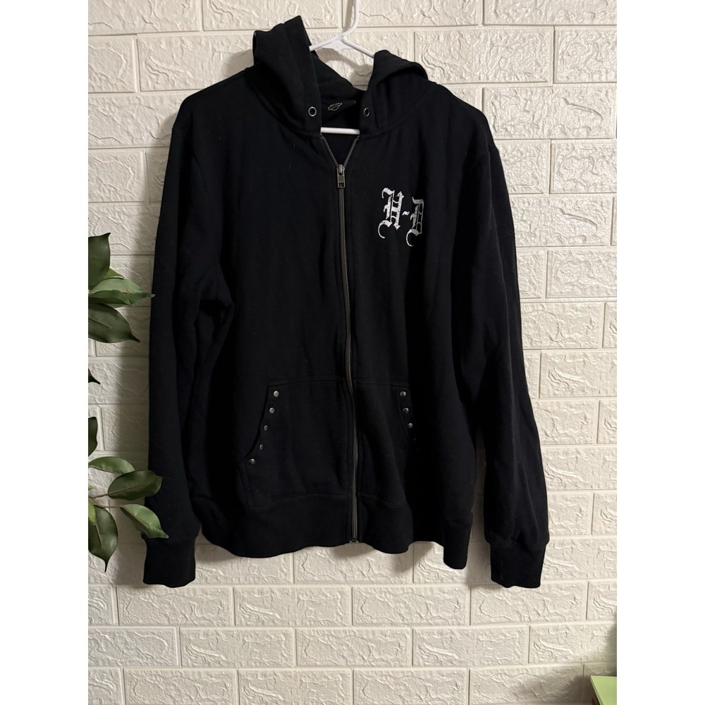 Harley Davidson Zip Up Hoodie Black Rose Graphic Logo Mens XL Hoodie